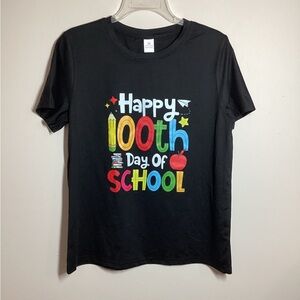New womems M Happy 100th Day of School Tee T-Shirt Black